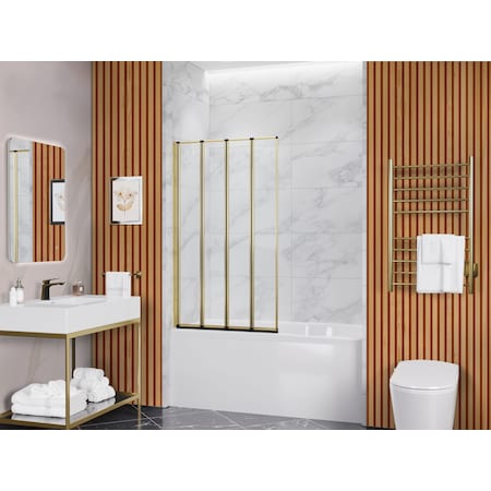 Anzzi 56 in. x 33 in. Accordion-Style Framed Matte Black & Brushed Gold Bathtub Shower Door SD-AZ16-01MBBG